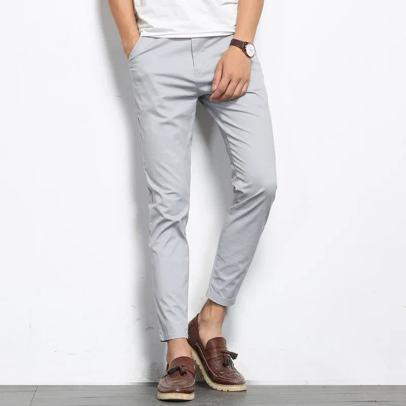 Men's Solid Elastic Ankle-Length Formal Trousers