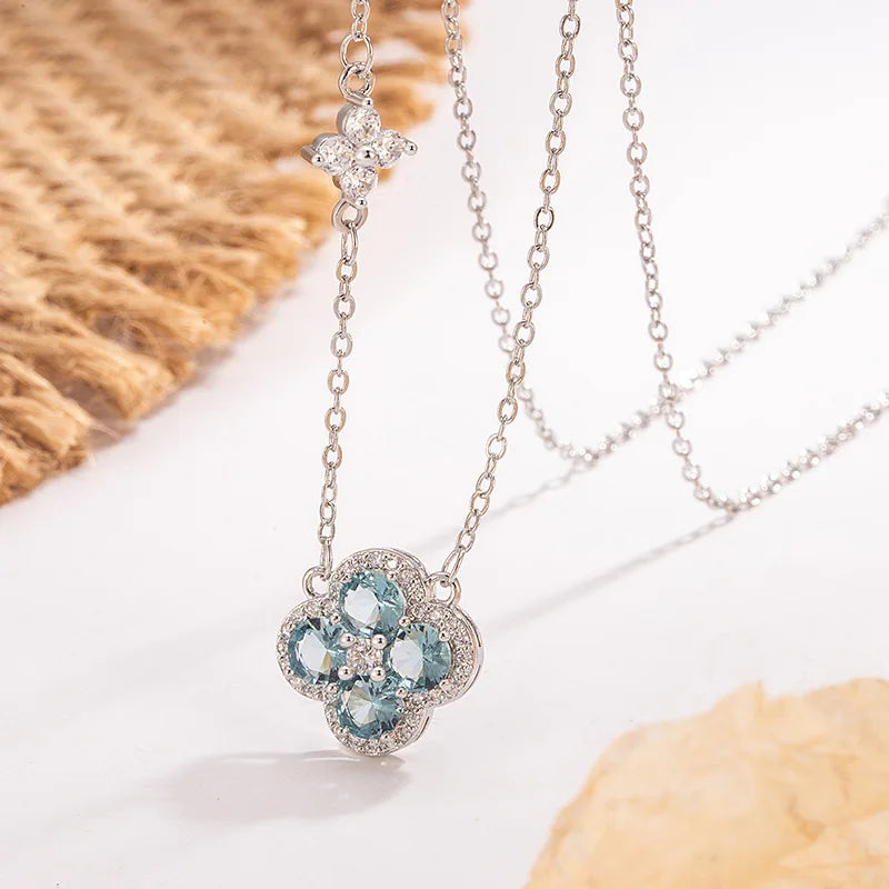 Women's 925 Silver Lucky Four-Leaf Clover Pendant Necklace
