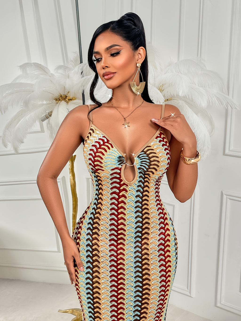 Bohemian Crochet Vacation Maxi Dress, Hollow-Out Halter Neck Backless Beach Dress, 2026 Summer New Vintage Style Slim-Fit Dress