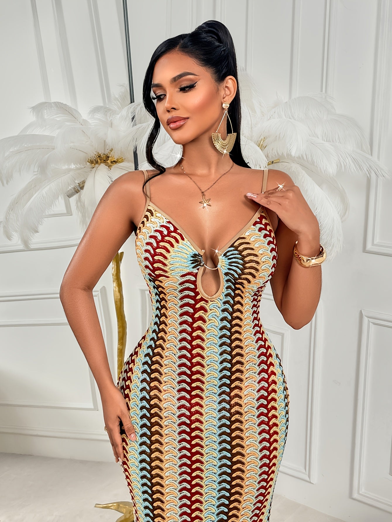 Bohemian Crochet Vacation Maxi Dress, Hollow-Out Halter Neck Backless Beach Dress, 2026 Summer New Vintage Style Slim-Fit Dress