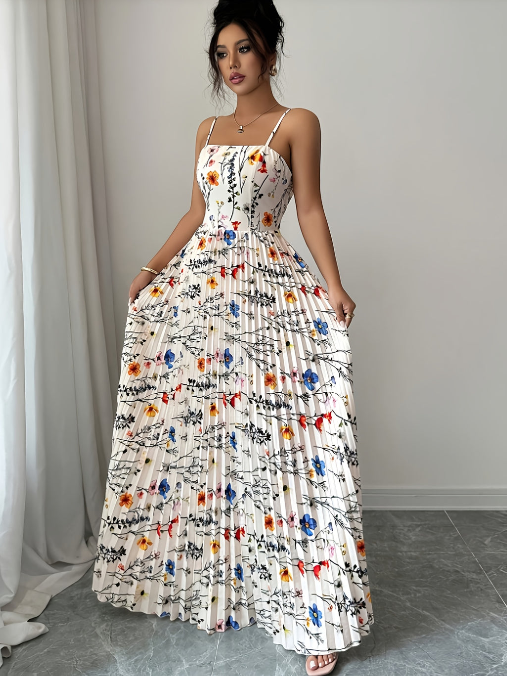 Floral Pleated Maxi Dress
