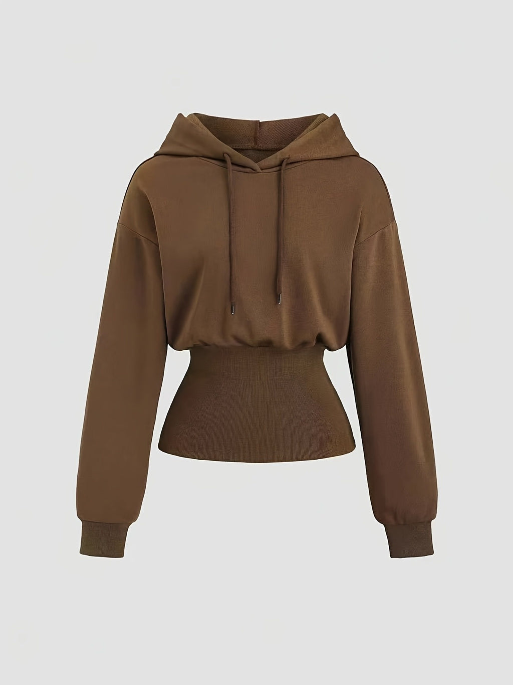 Women’s ribbed hooded sweatshirt, long sleeve, contrast short, pure color.