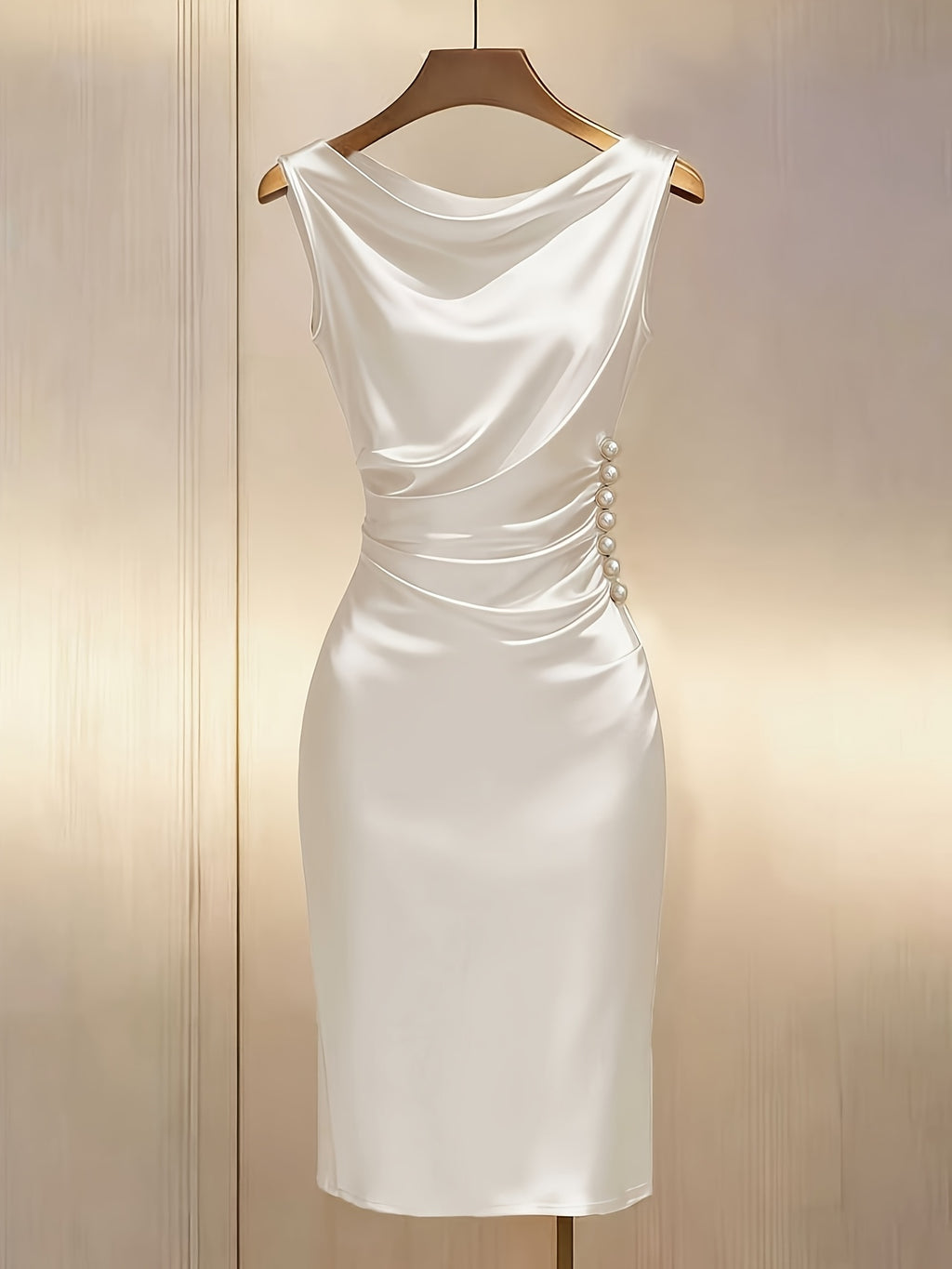 New Summer Women's French-Style Elegant and Fashionable Satin Sleeveless Slim-Fit Midi Dress, Suitable for Outings, Dates, Office Commutes, Sisters' Afternoon Tea, Weddings, Parties, and Daily Wear