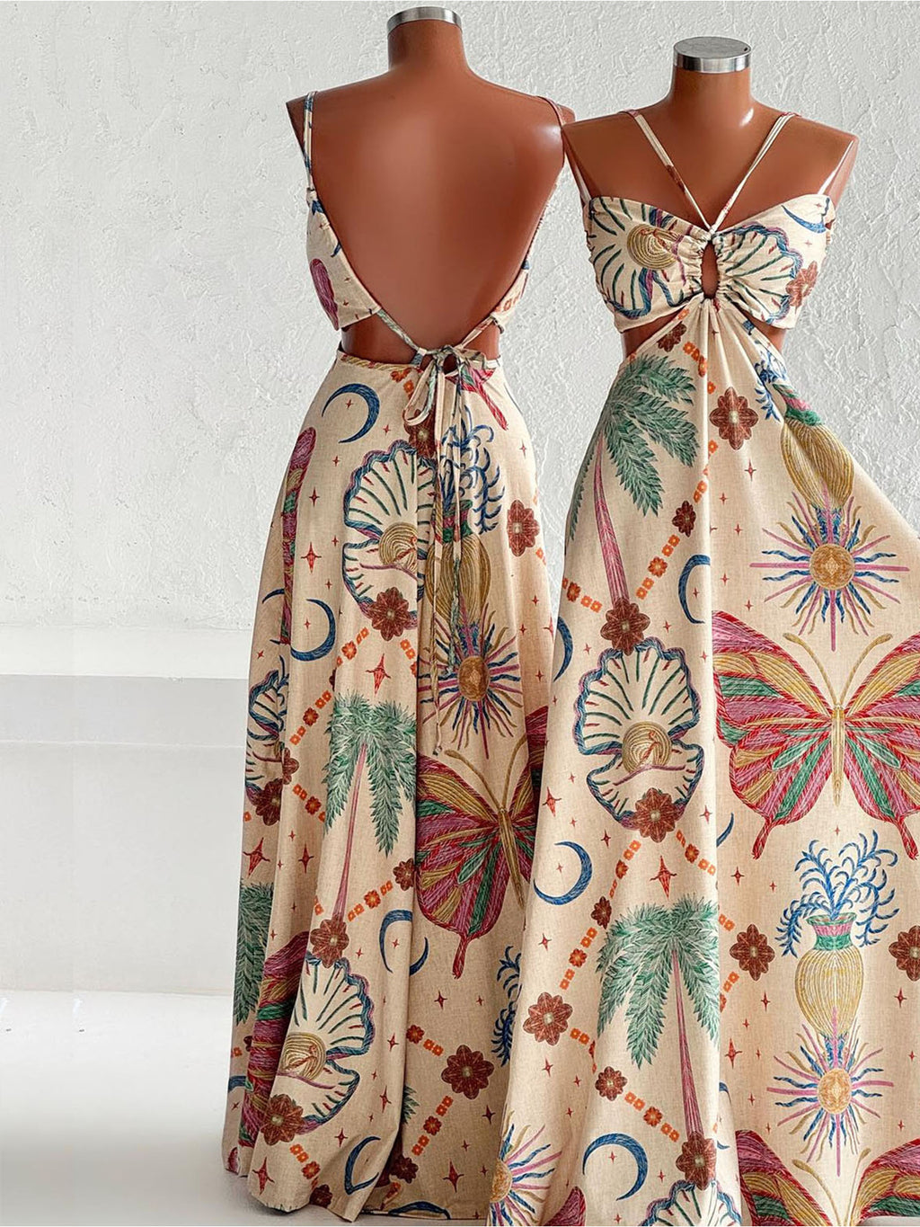 Digital Printing Halter Backless Dress