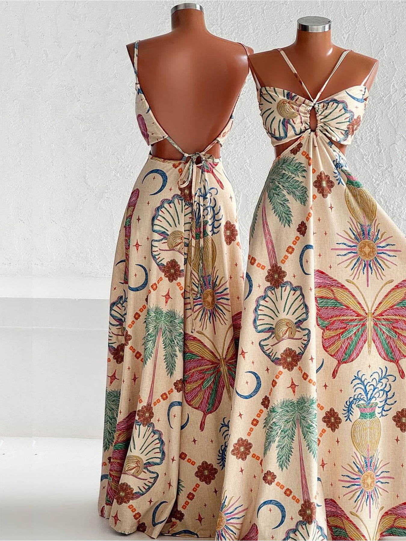 Digital Printing Halter Backless Dress
