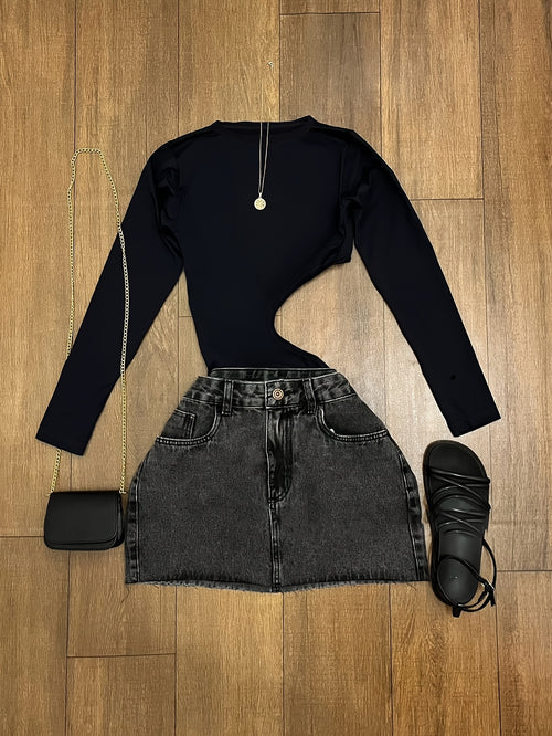 Asymmetrical Low-Back Long Sleeve Top