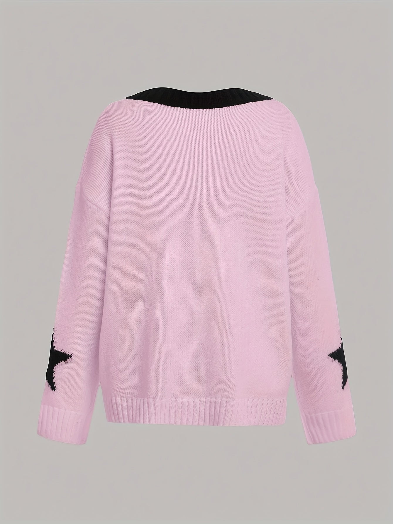 Women's Star Print V-Neck Retro American Loose Pullover
