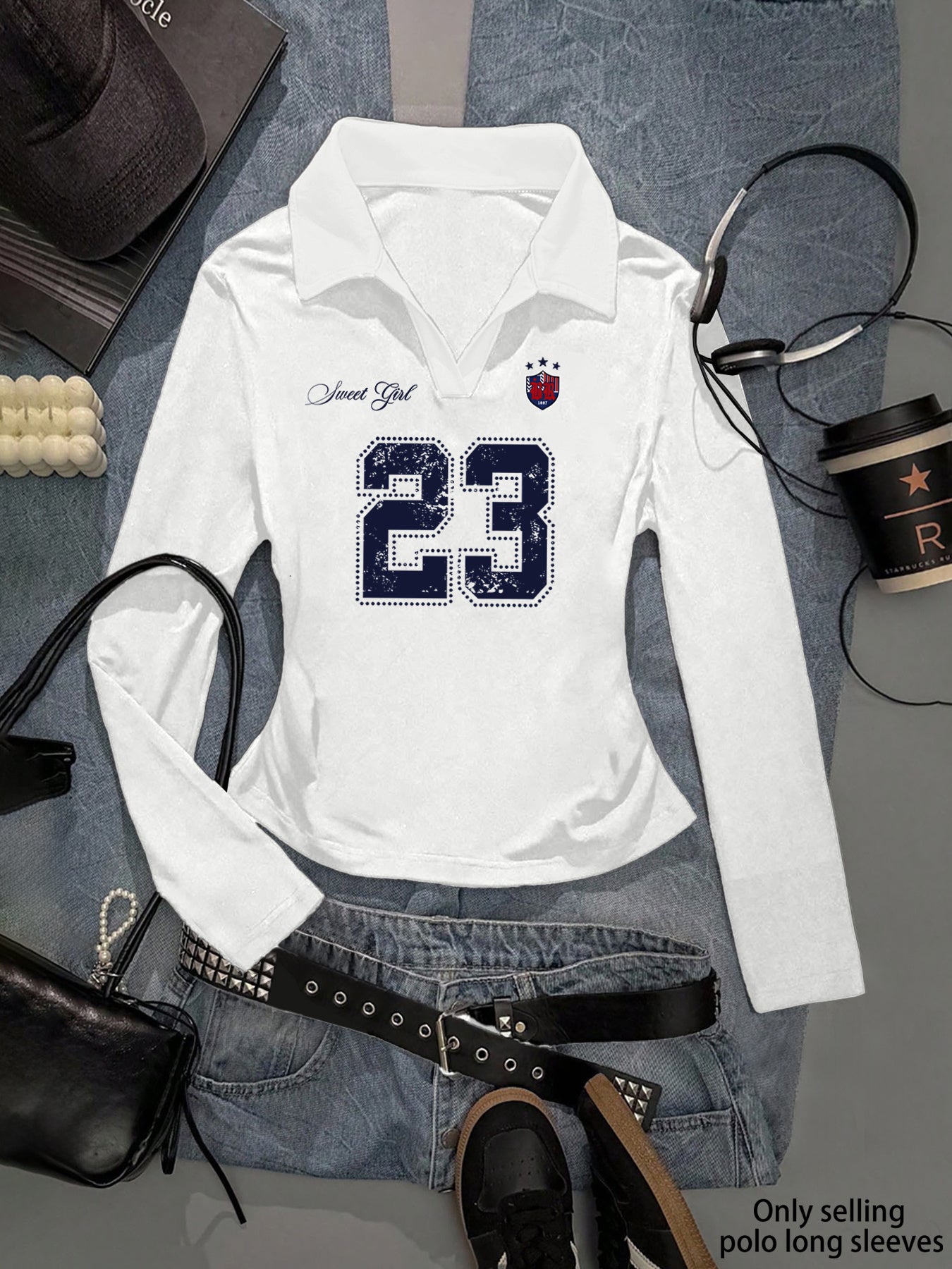 Y2K Gothic Polo Slim Long-Sleeve Top