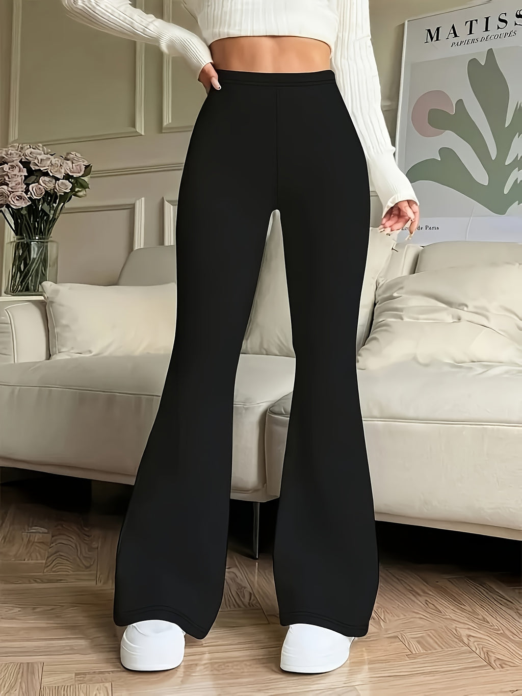 Women's High-Waisted Yoga Flare Leggings - Full-Length Trousers with Wide- Flare Hem, Non-Sheer Opaque Workout Pants Suitable for Gym, Training, Pilates, - Wear, Hand Washable Solid Color Fitness Bottoms