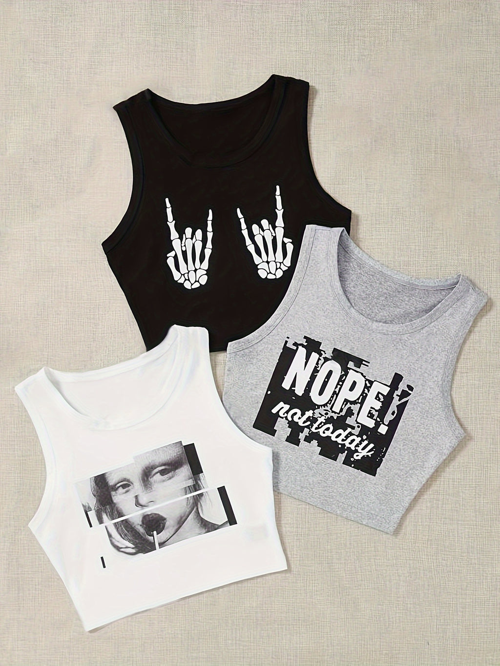 3pcs Vest with Graphic And Slogan Designs