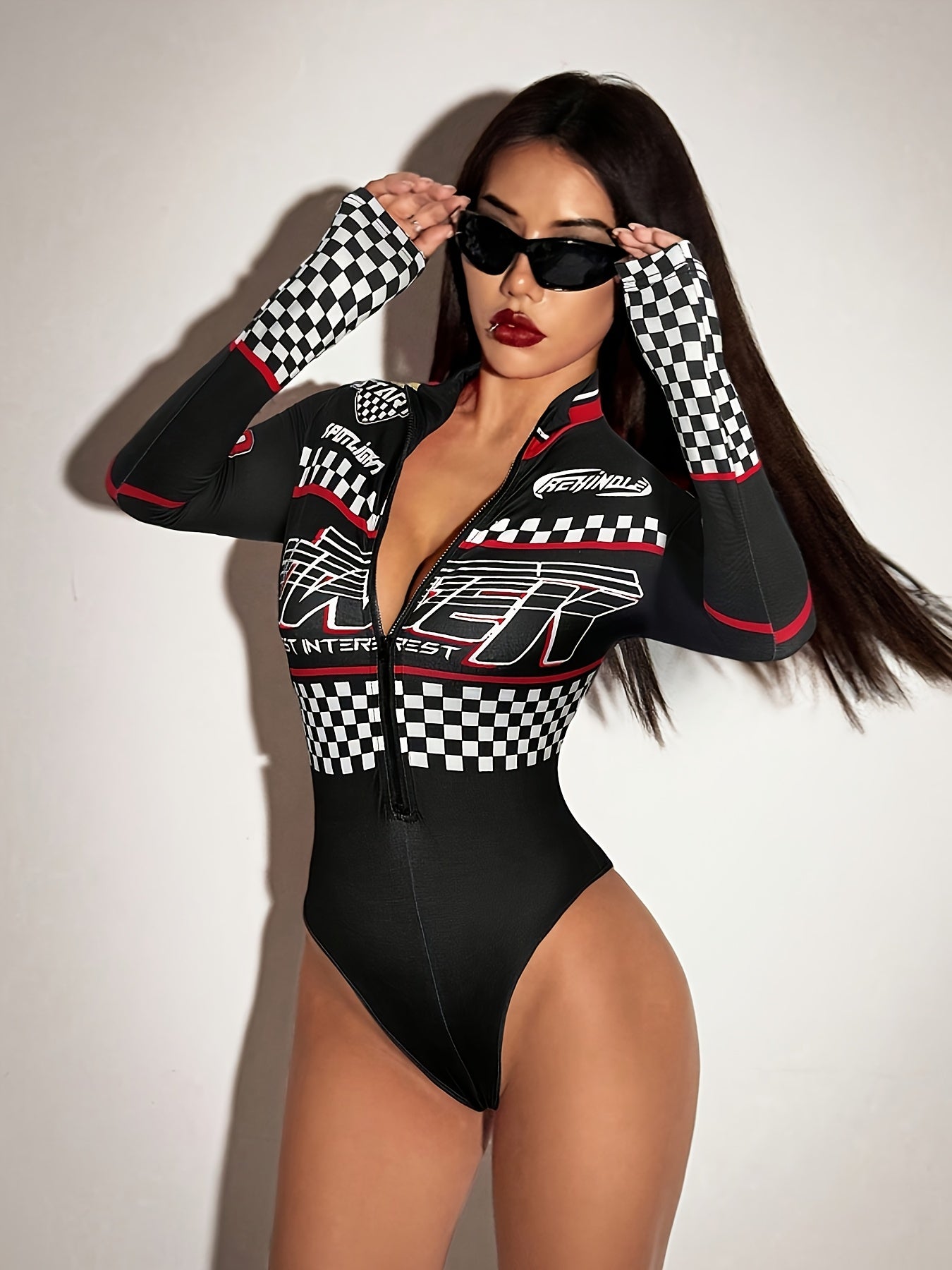 Women's Y2K Halloween Motorcycle Graphic Hooded Bodysuit