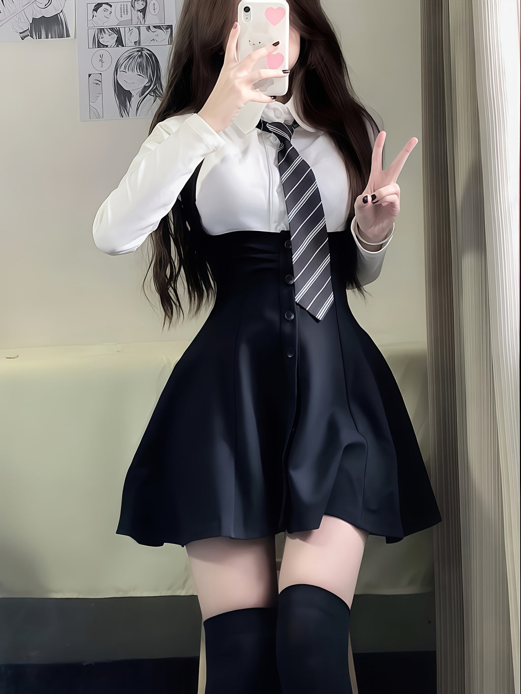 Suspender Skirt & Long-Sleeve Top Set