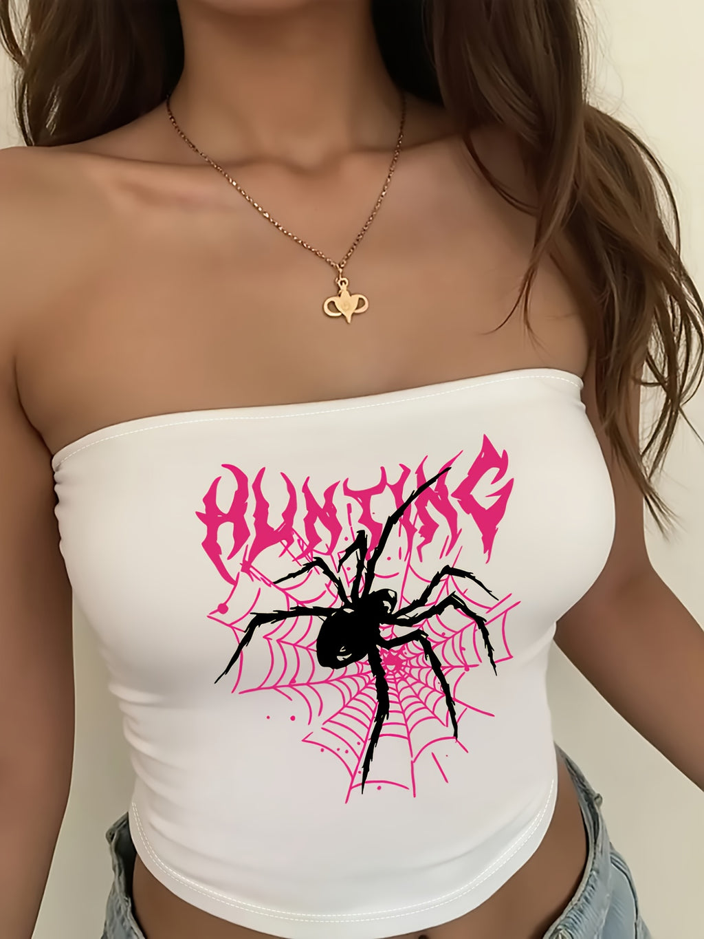Women's Y2K Spider Web Strapless Summer Blouse