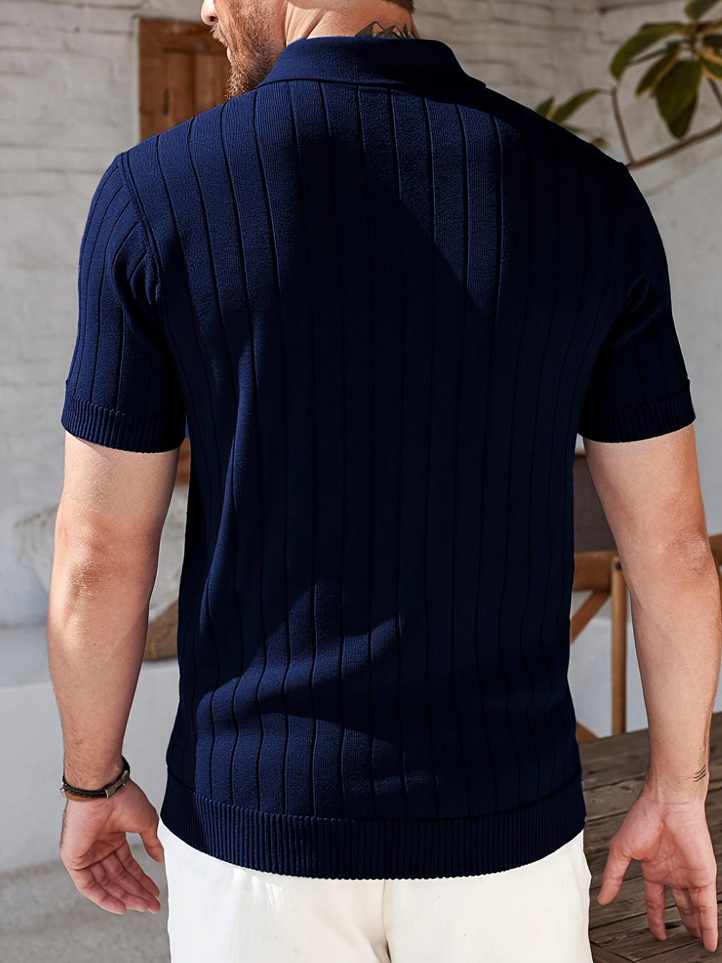Men's Solid Ribbed Knit Polo Shirt
