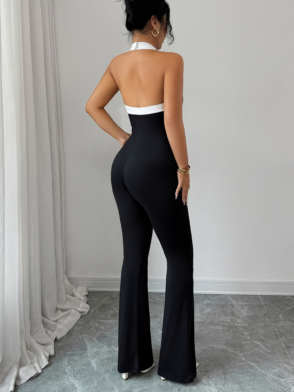 Petite Women'S Solid Patchwork Easy Fitted Jumpsuit, Casual Daily Wear