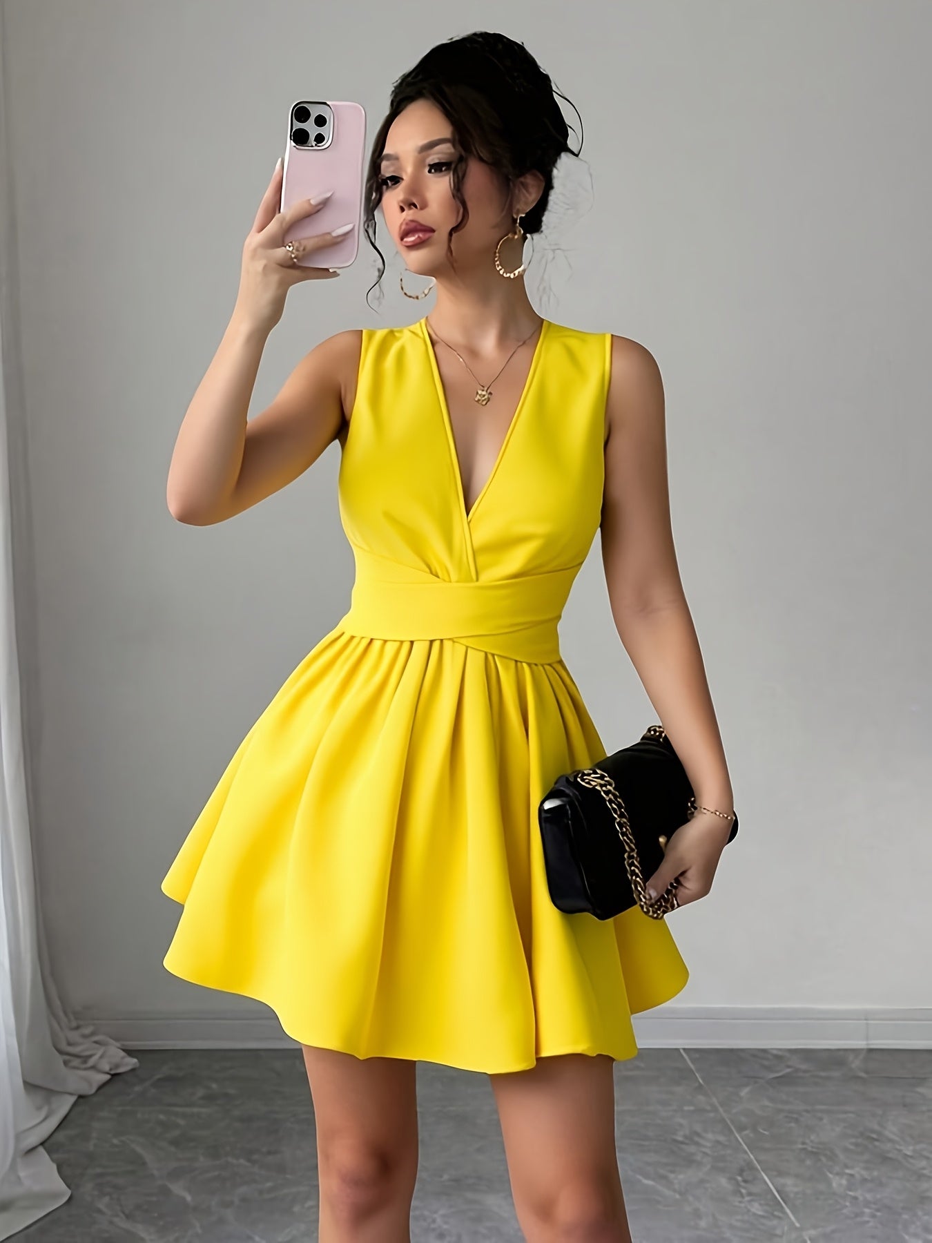 Elegant Backless Cross V-Neck Mini Dress