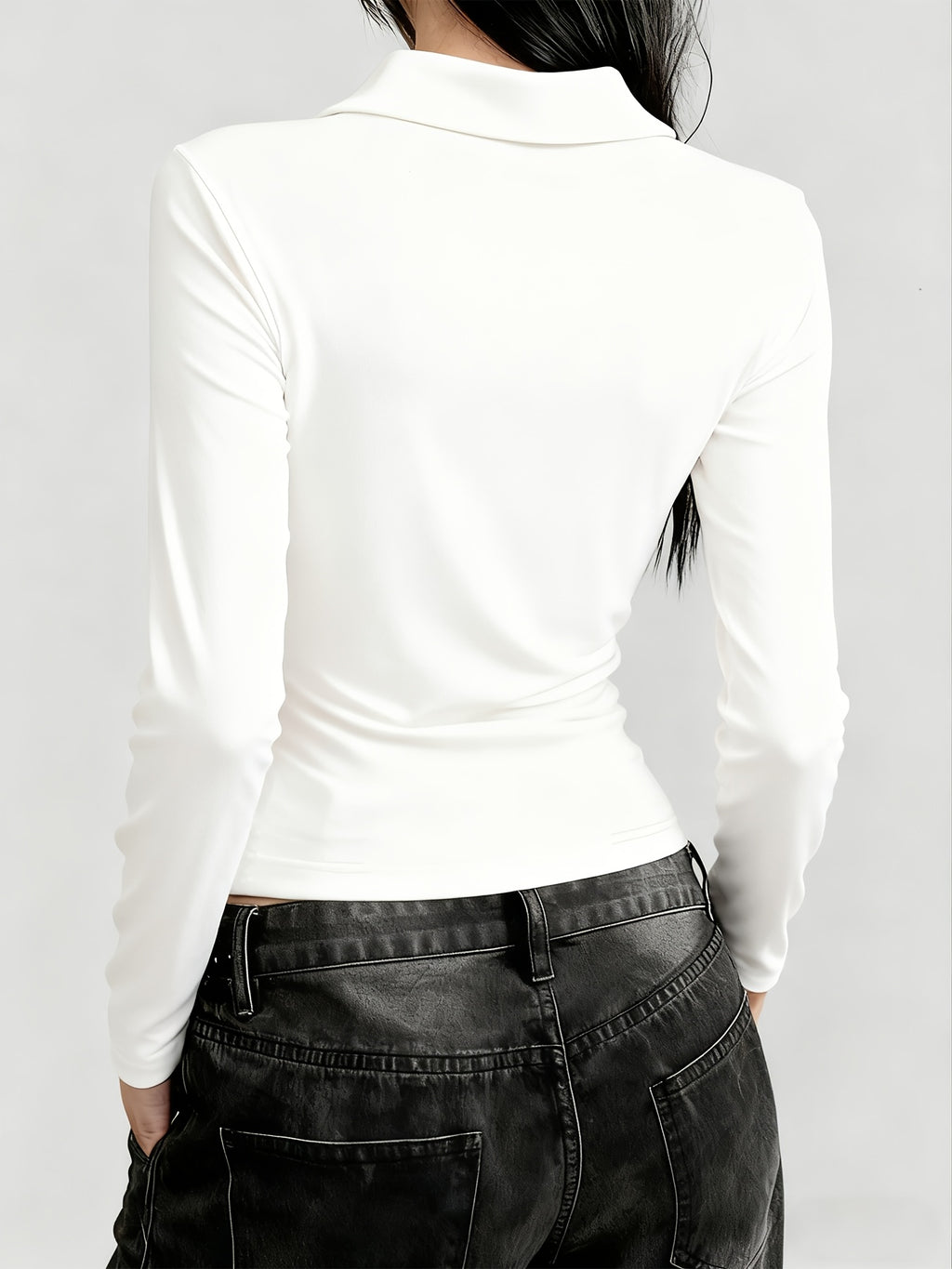 Y2K Gothic Polo Slim Long-Sleeve Top