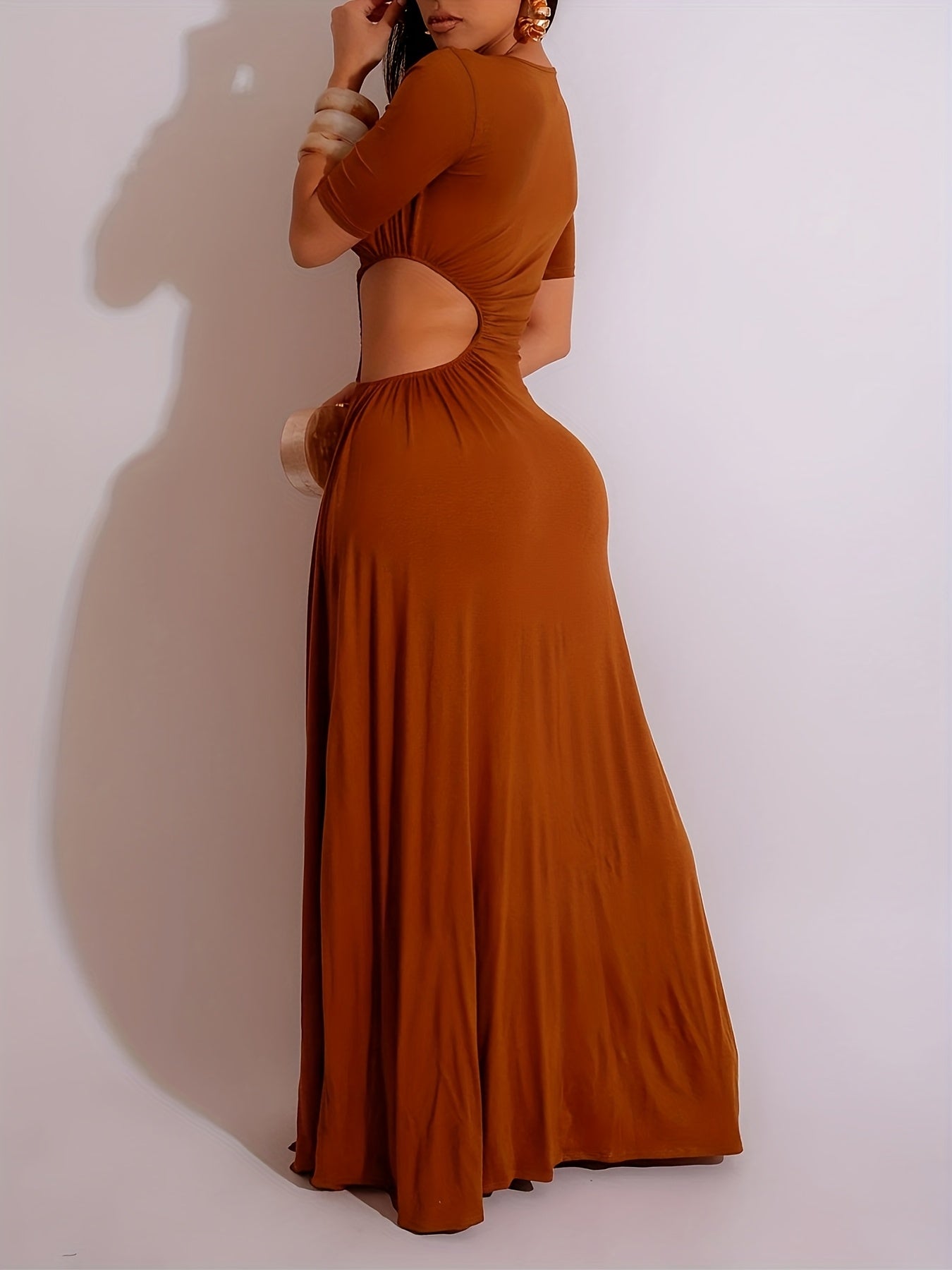 Women's Bare-Midriff Irregular Slit Solid Maxi Dress