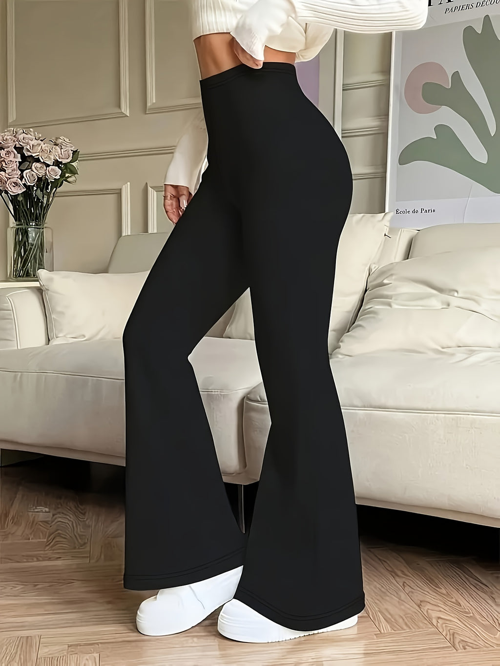 Women's High-Waisted Yoga Flare Leggings - Full-Length Trousers with Wide- Flare Hem, Non-Sheer Opaque Workout Pants Suitable for Gym, Training, Pilates, - Wear, Hand Washable Solid Color Fitness Bottoms