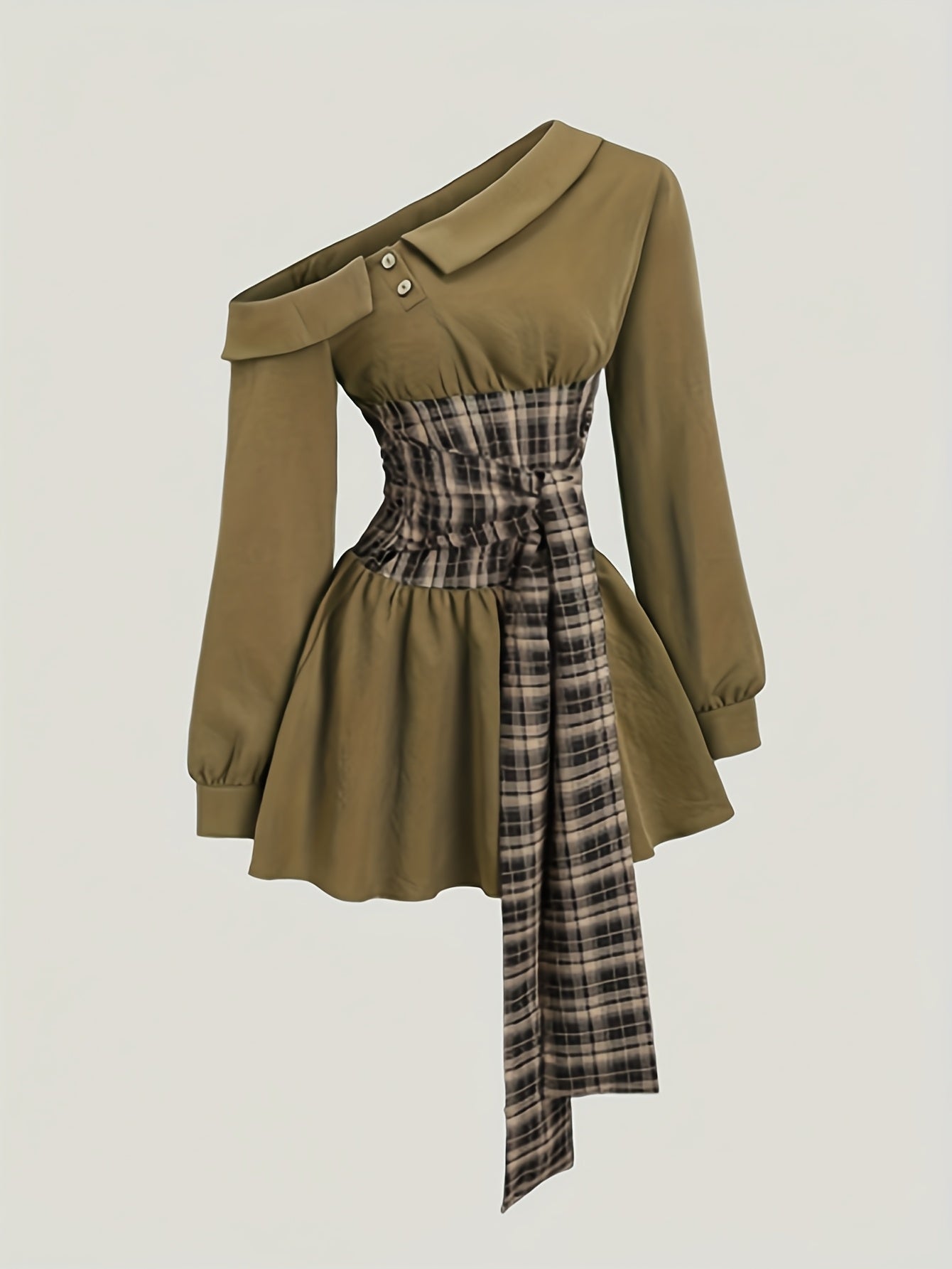 French-Style Plaid A-Line Dress