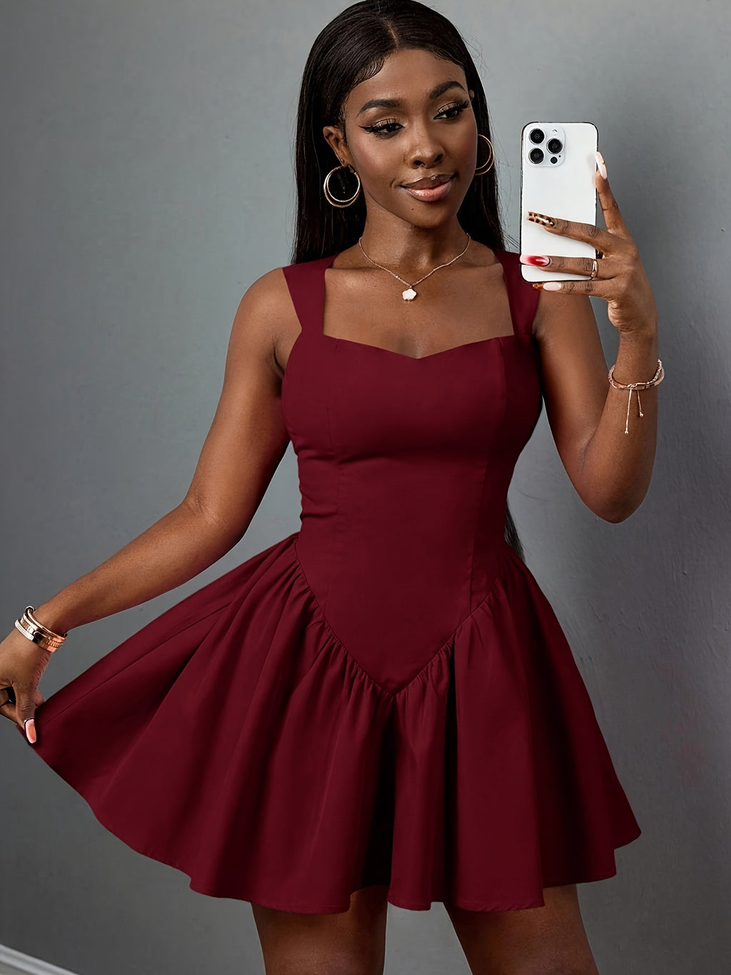 Heart-Neck A-Line Mini Dress