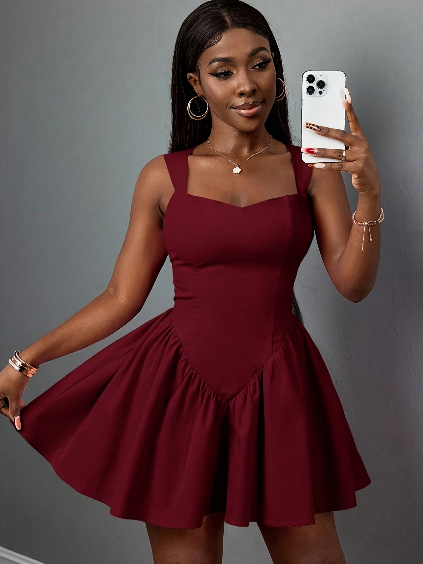 Heart-Neck A-Line Mini Dress