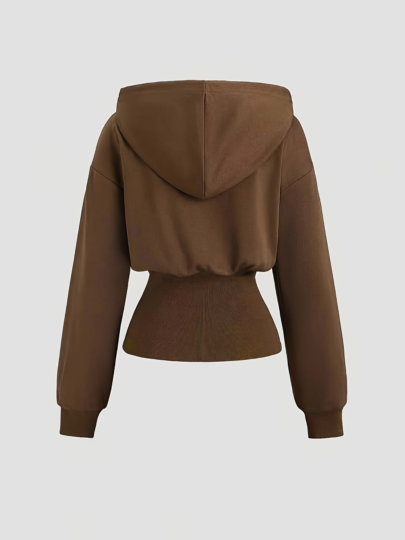 Women’s ribbed hooded sweatshirt, long sleeve, contrast short, pure color.