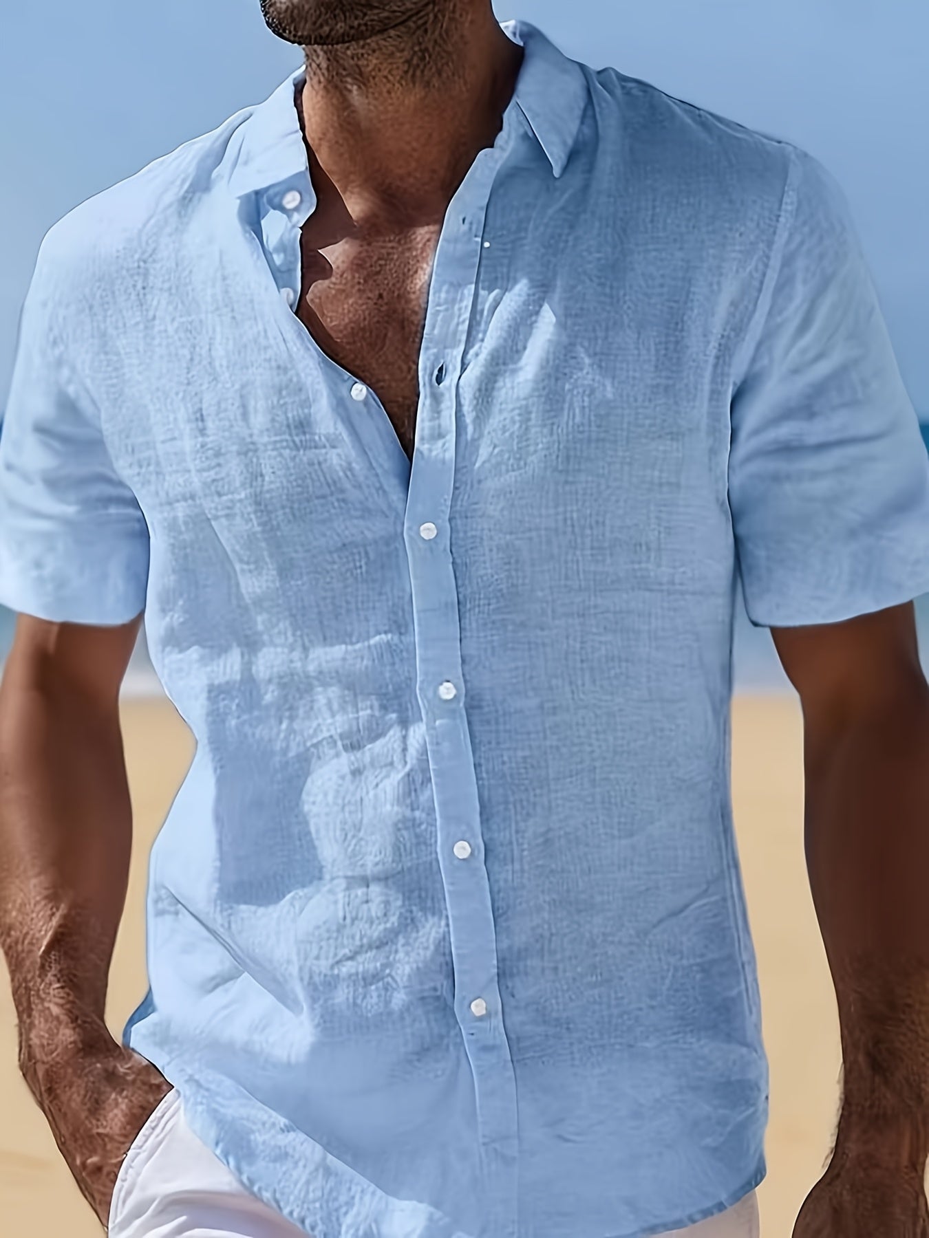 Men's Solid Color Casual Lapel Short-Sleeve Shirt, Clean Look for Summer, Island Vacation Style, Versatile and Comfortable for Commuting, Easy to Style with Multiple Colors to Match, Suitable for Campus/Office, A Great Choice as a Gift for Boyfriend