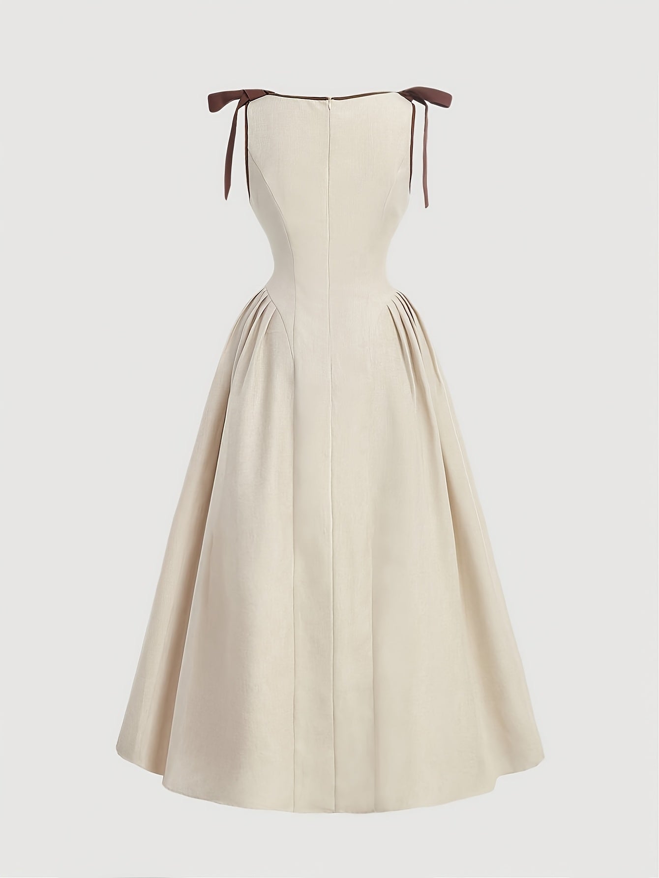 New Women's Fashion Simple Elegant Casual Daily Solid Color Bow Tie Round Neck Dress, Commuter Casual Dating Lady Waist-Cinching Dress