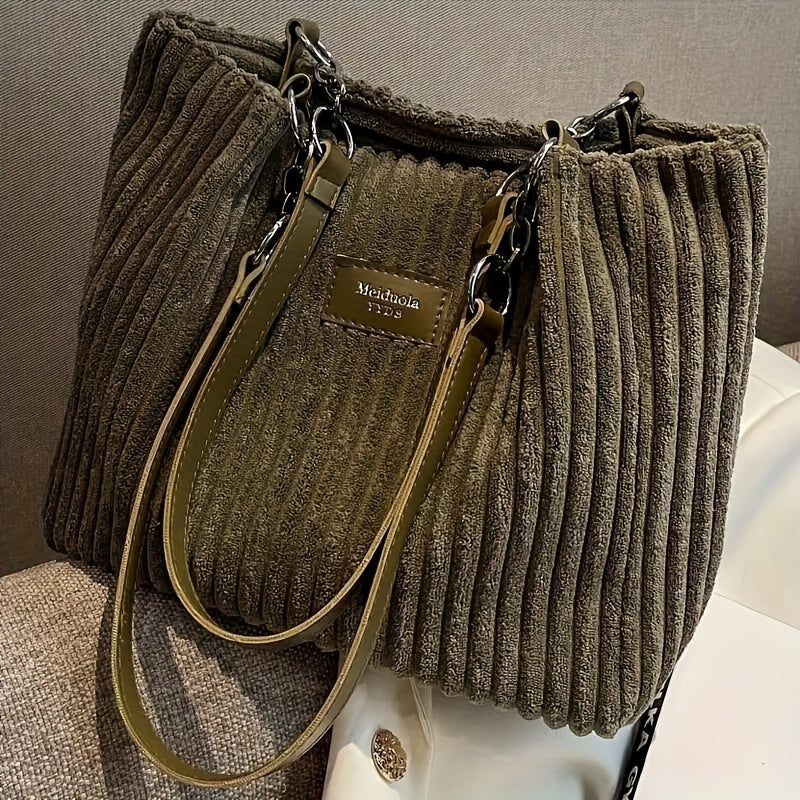 Corduroy Women'S Chain Body Bag Large Capacity Tote Bag Daily Commute Handbag
