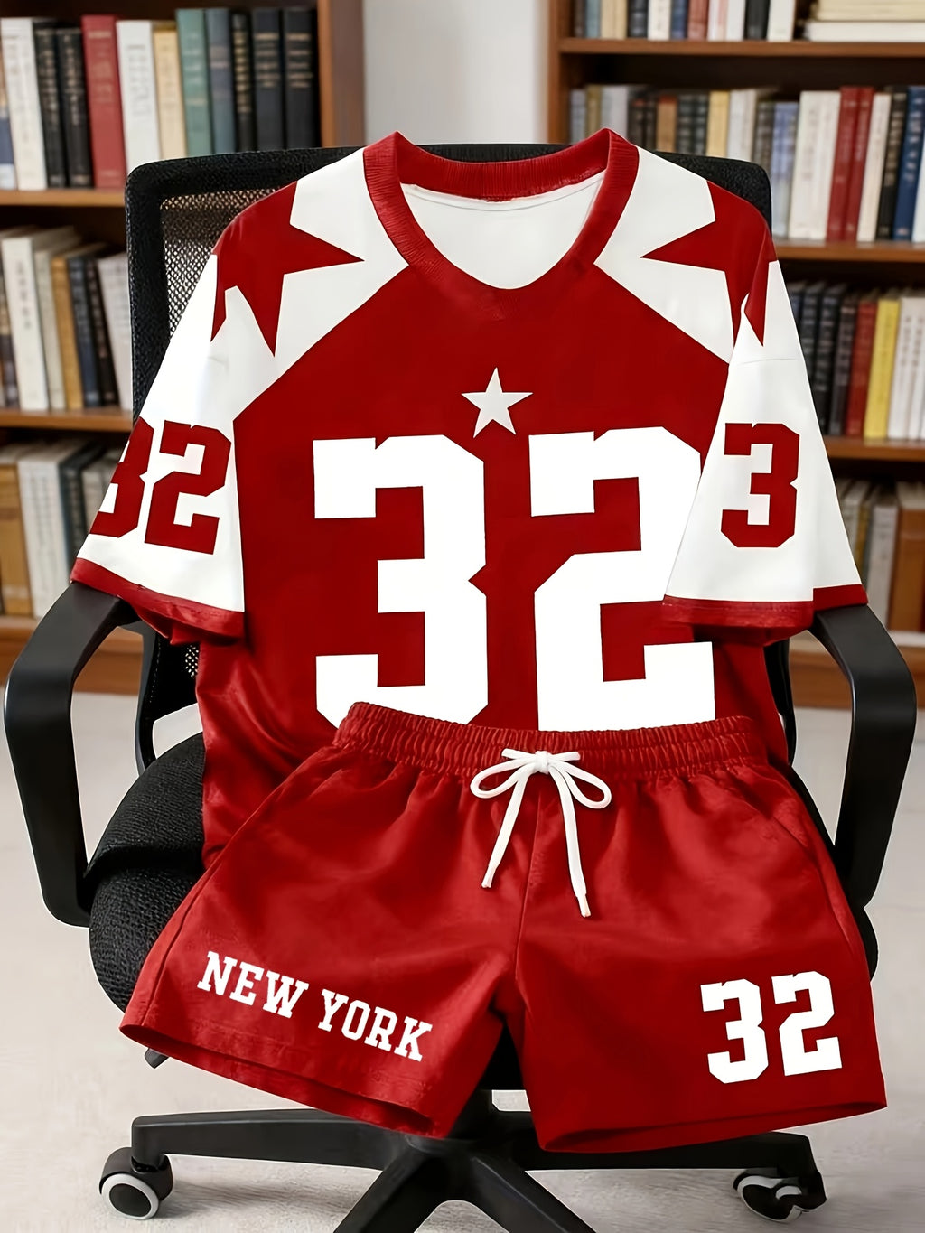 2pcs Men's Casual Short Sleeve Set | Round Neck T-Shirt with "81.28cm and "NEW YORK" Print, Drawstring Shorts, Perfect for Summer Outdoor Activities