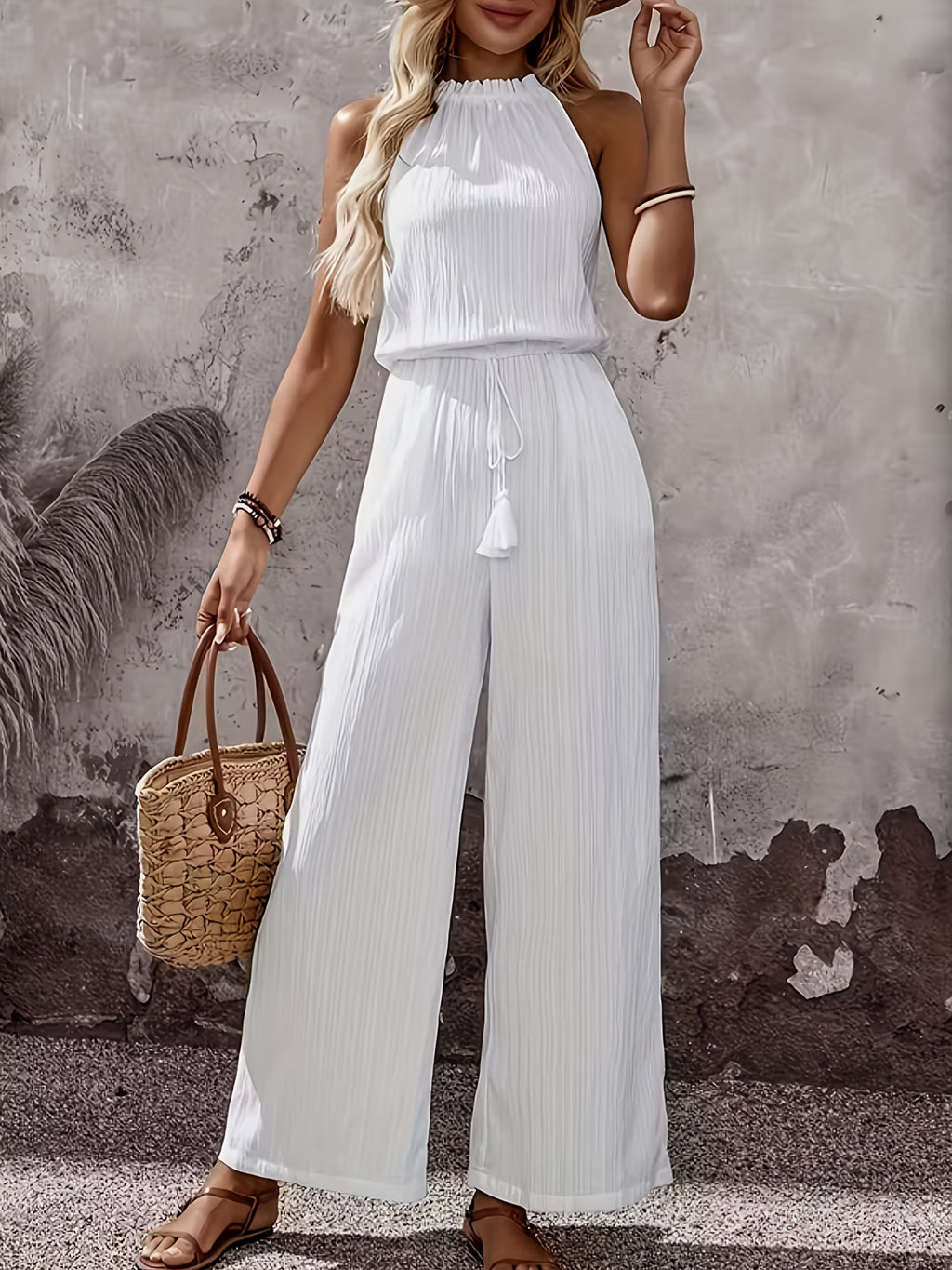 Women'S Elegant Off-Shoulder Sleeveless Wide-Leg Jumpsuit Design. All-Season Casual, Formal Occasion Wear, Machine Washable Non-Stretch Fabric (Versatile Multi-Occasion Women'S Clothing)