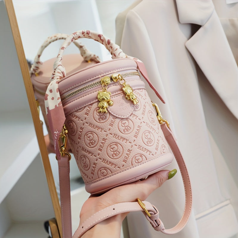 Fashionable Cylindrical Handbag for Women, Versatile Bucket Bag, Small Tote Bag