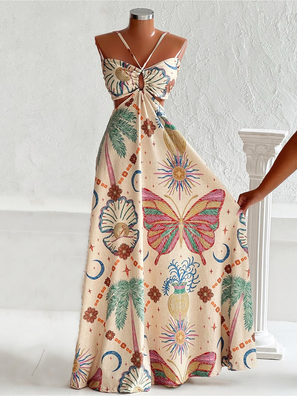 Digital Printing Halter Backless Dress