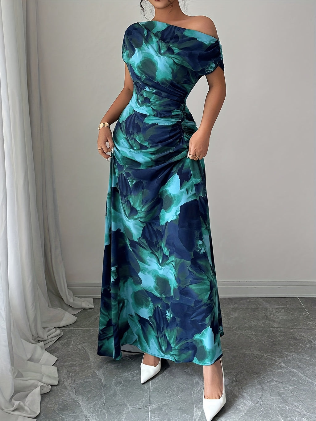 Off-Shoulder Ink Wash Dress