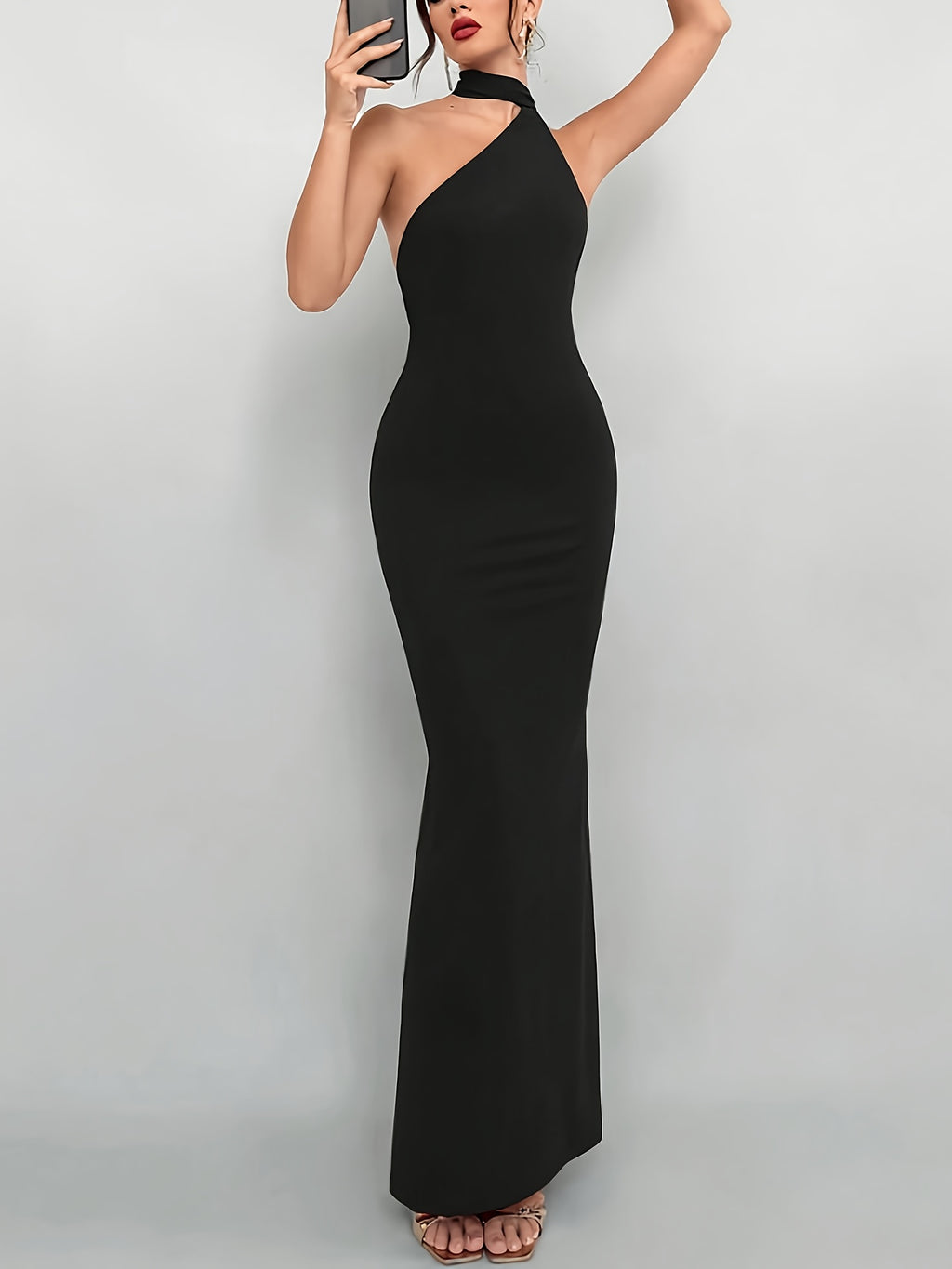 AK260214059 Summer Black Halter Neck One-Shoulder Bag Hip Long Dress Temperament Slim Party Banquet Dress Bridesmaid Dress