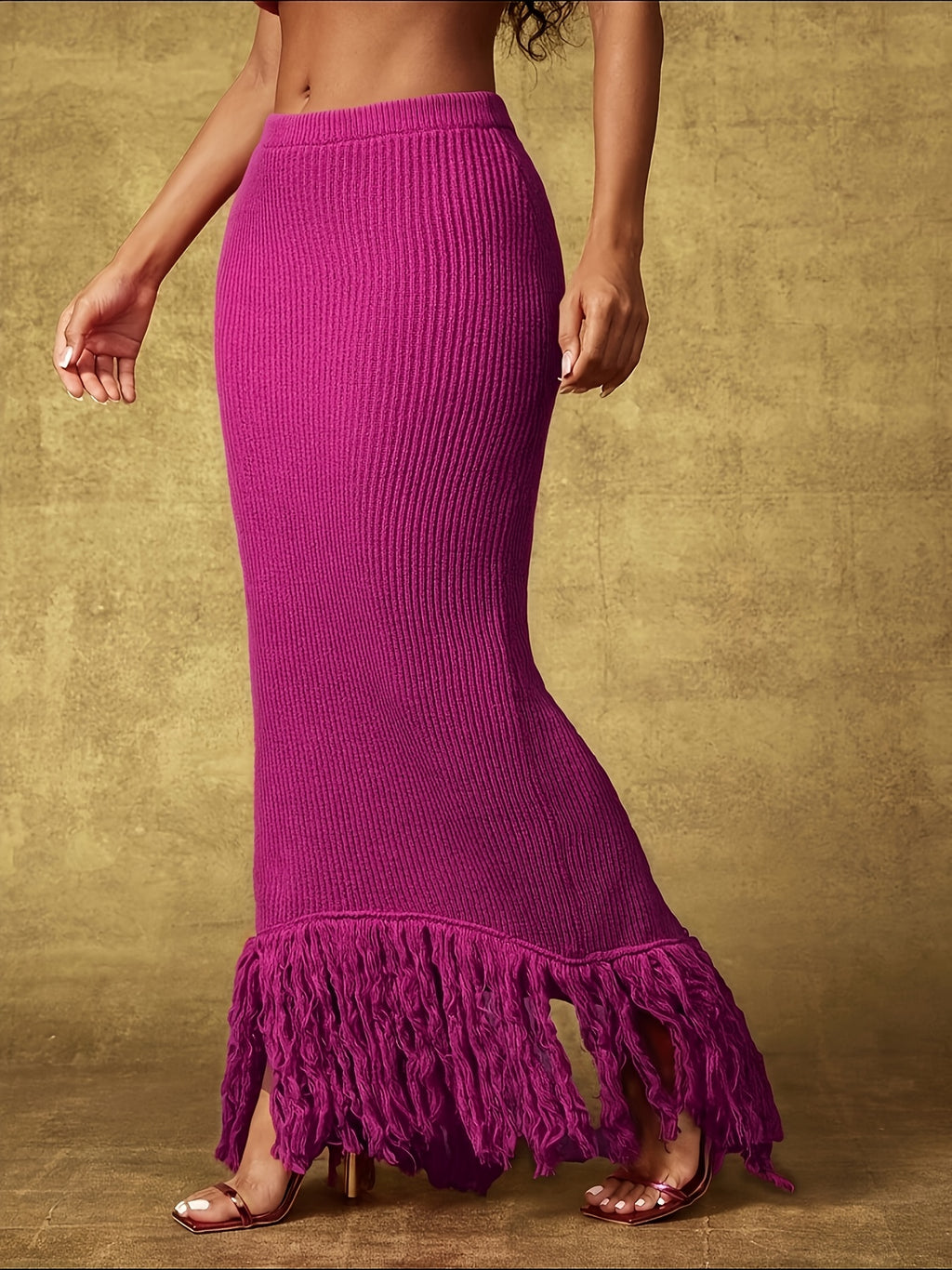 Women's Tassel Hem Slim Fit Solid Maxi Dress