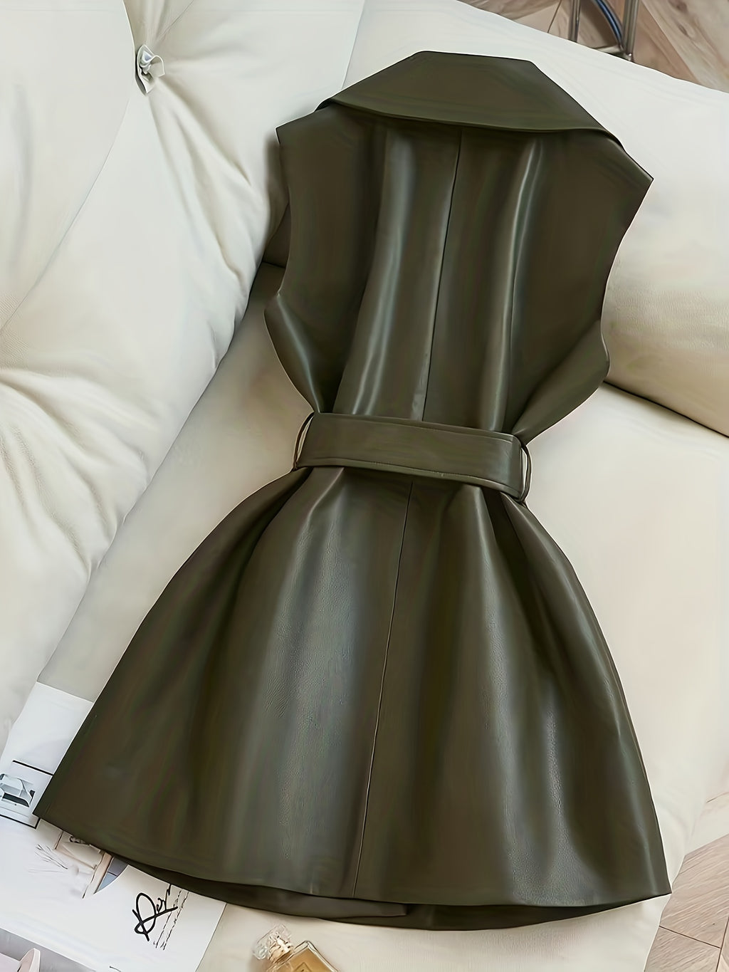 Olive Green Belted Vintage Lapel Jacket