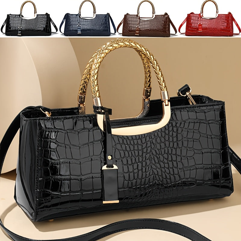 Women's Alligator Texture Adjustable Strap Shoulder Bag