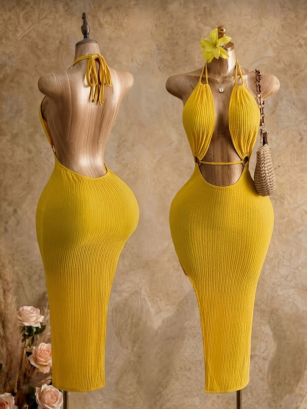 New Summer Women'S New Collection Halter Neck Backless Design Long Dress, Vacation Wear, Women, 2026 Fashion, Clothing, Slim Fit Suitable for Beach Vacations, Summer Vacation Wear, Holiday Clothing