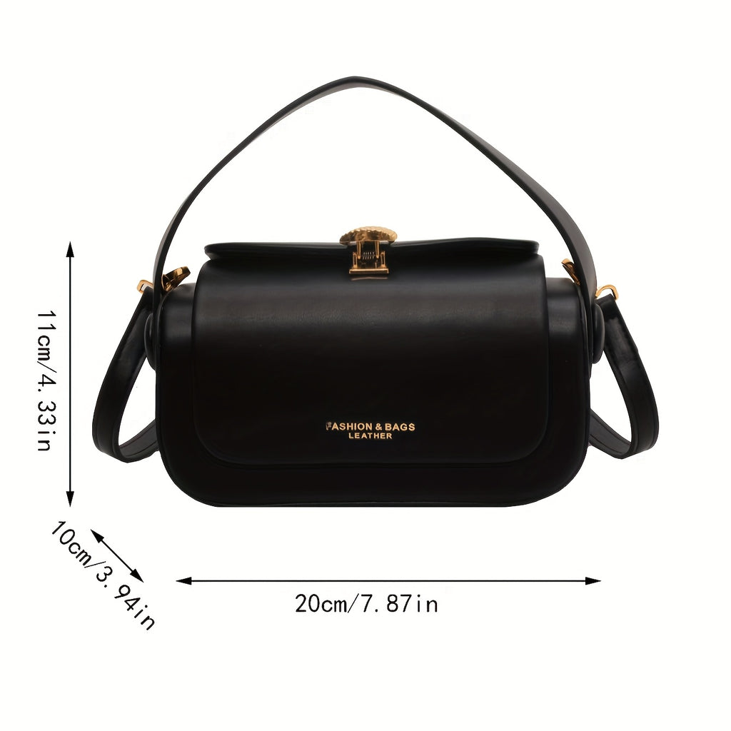 Fashionable Black Handbag with Golden Metal Hardware, High Quality Small Box Bag for Women - Perfect for Traveling, Shopping and Parties, Small Crossbody Bag, Simple Design, Sturdy Structure, Compact Wallet, Women's Fashion