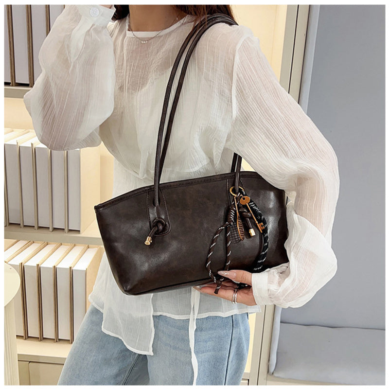 Elegant Vintage Women's Shoulder Bag - Large Capacity Underarm Bag - Casual Versatile Stylish Solid Color Tote Bag - Fashionable Minimalist Commuter Shoulder Bag for Women - An Ideal Choice for a Holiday Gift