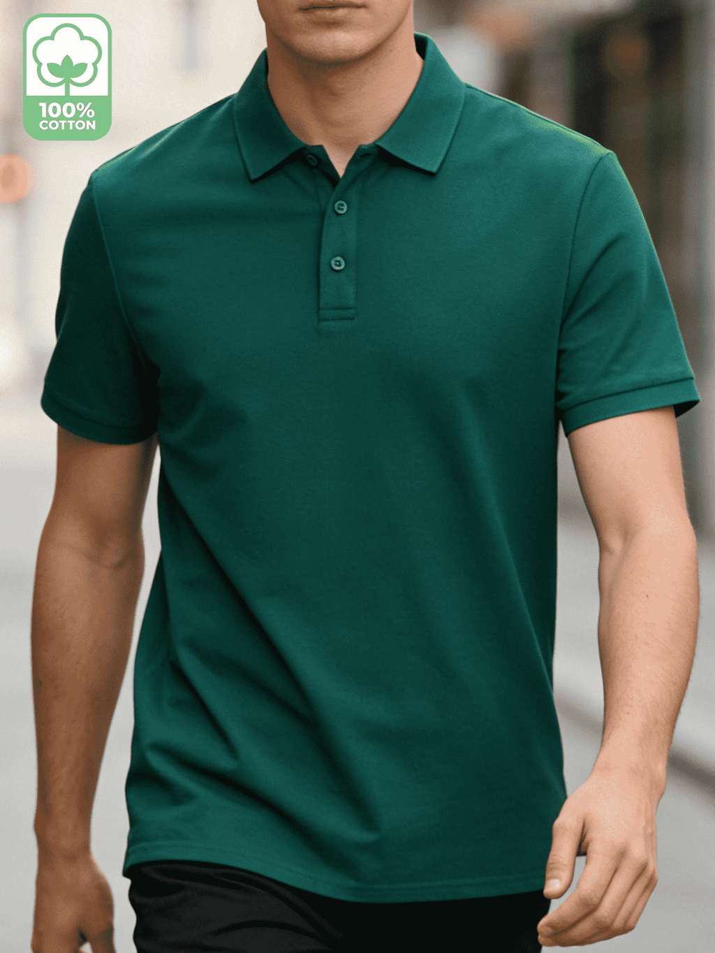Men's Contrast Collar Single-Button Polo Shirt