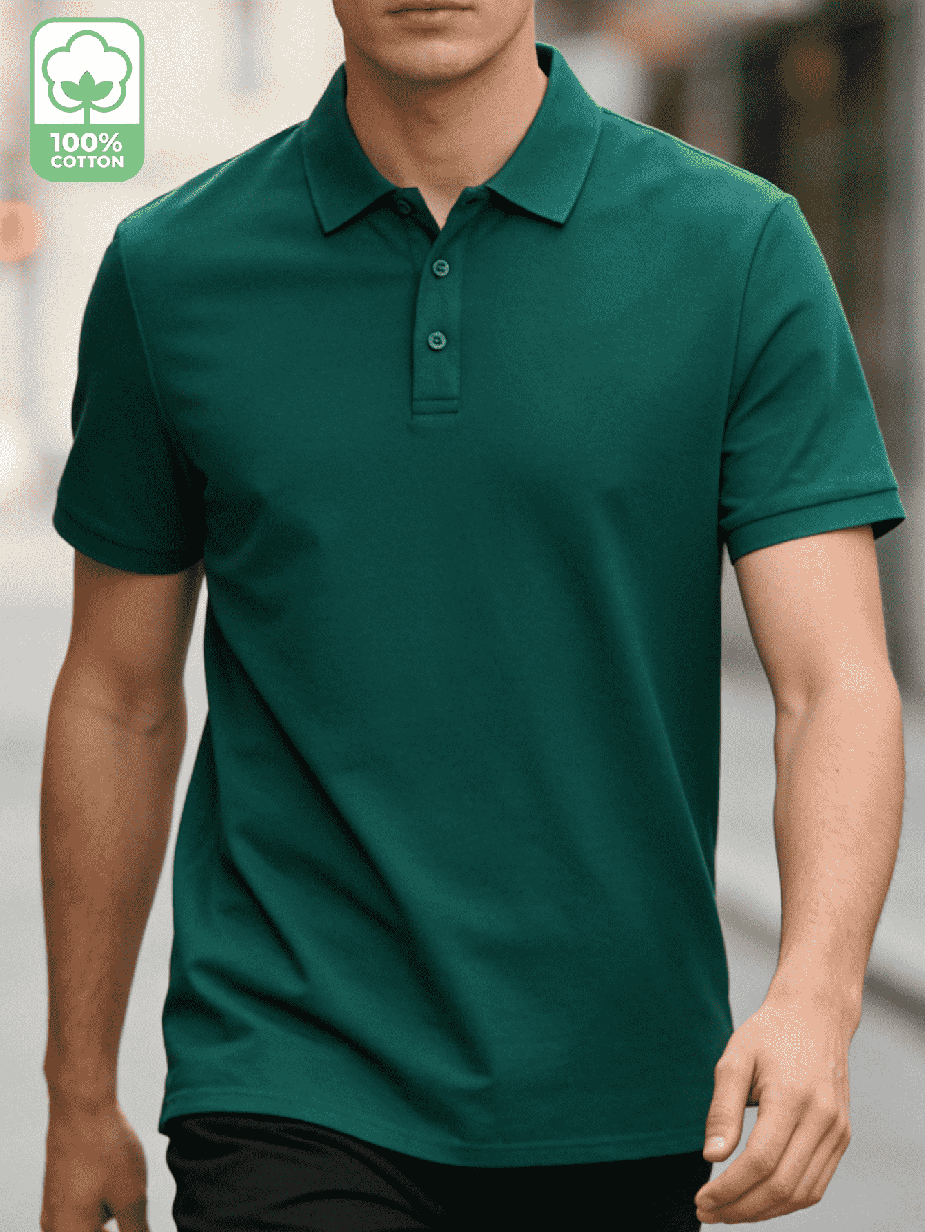 Men's Contrast Collar Single-Button Polo Shirt
