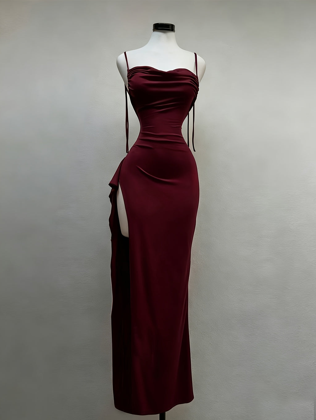 Women's Ruffle Hem Backless Slit Camisole Maxi Dress