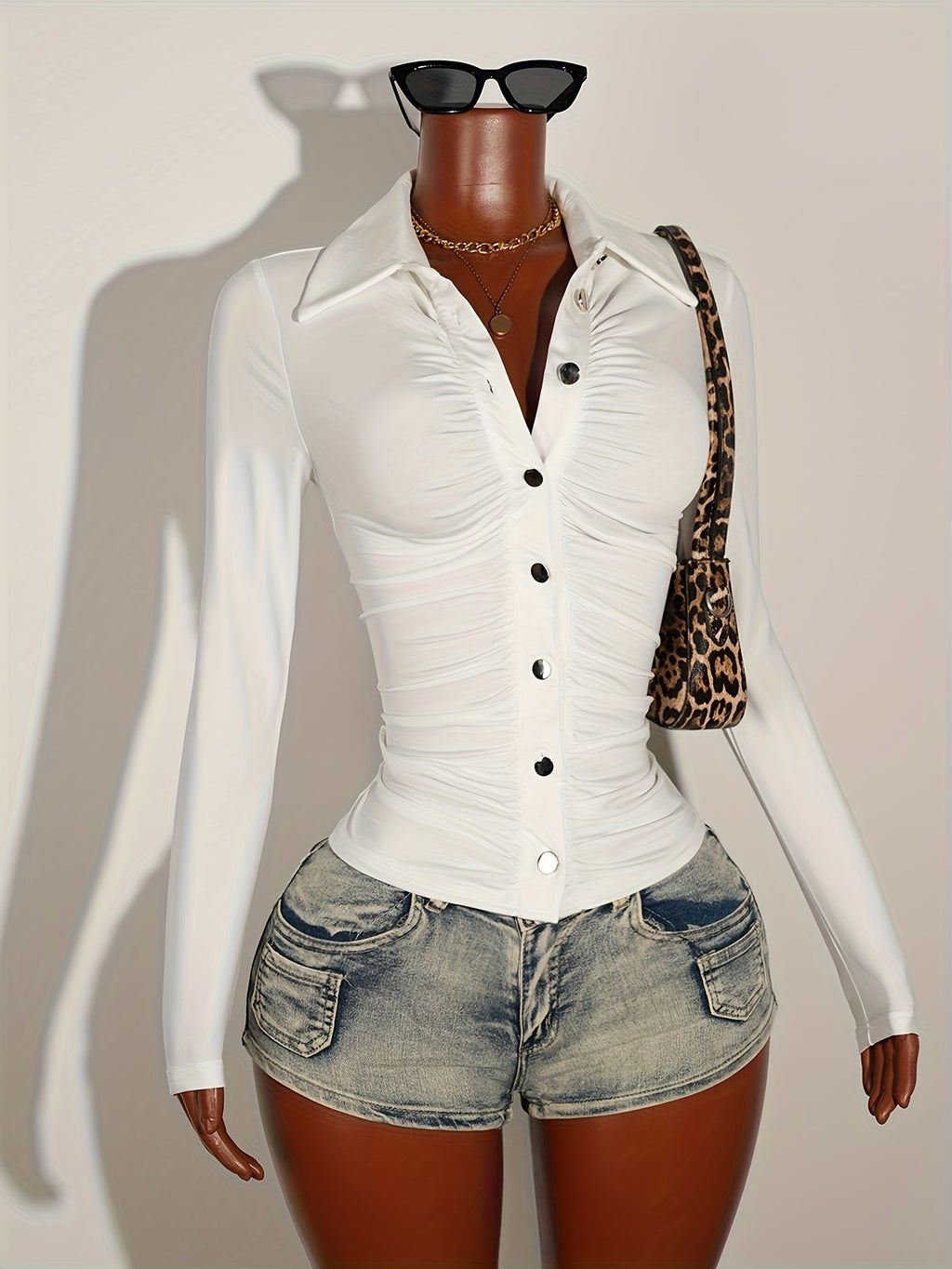 Women's Solid Long Sleeve Button-Up Sexy Top