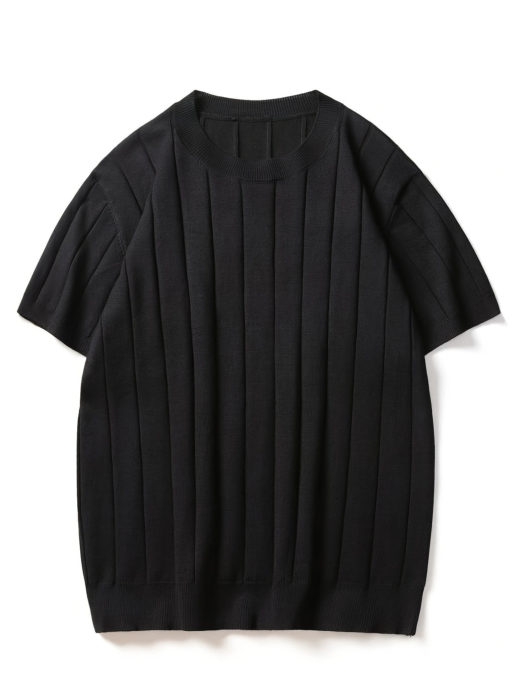 Men's Slim Fit Striped Textured Knit Crew Neck T-Shirt - High Elasticity Short Sleeve Casual Top for Spring/Autumn, Breathable Daily Leisurewear, Spring Fashion, Classic Style, Durable Construction, Pullover Shirt, Stylish Men