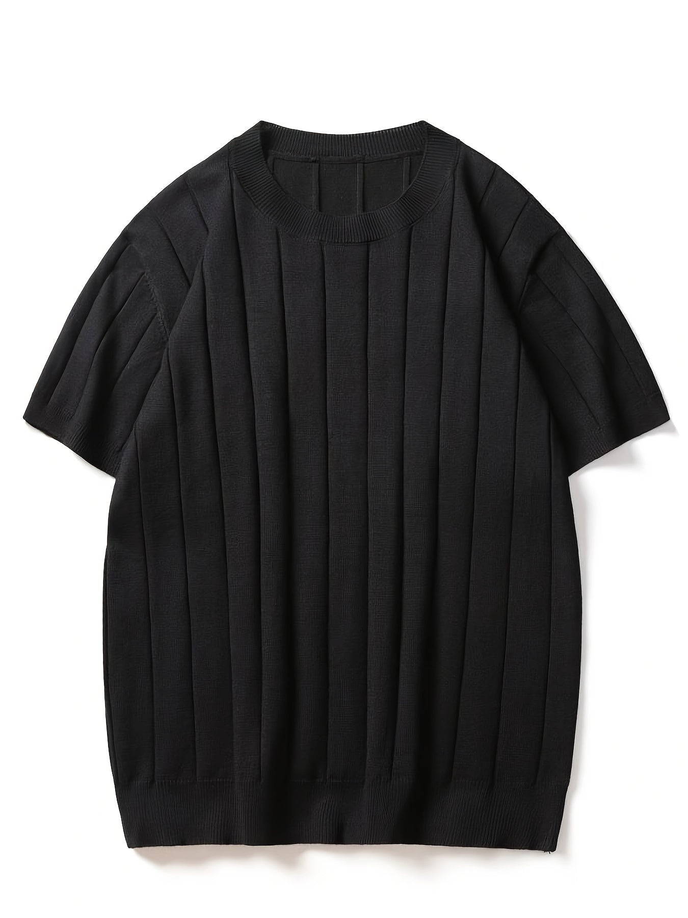 Men's Slim Fit Striped Textured Knit Crew Neck T-Shirt - High Elasticity Short Sleeve Casual Top for Spring/Autumn, Breathable Daily Leisurewear, Spring Fashion, Classic Style, Durable Construction, Pullover Shirt, Stylish Men