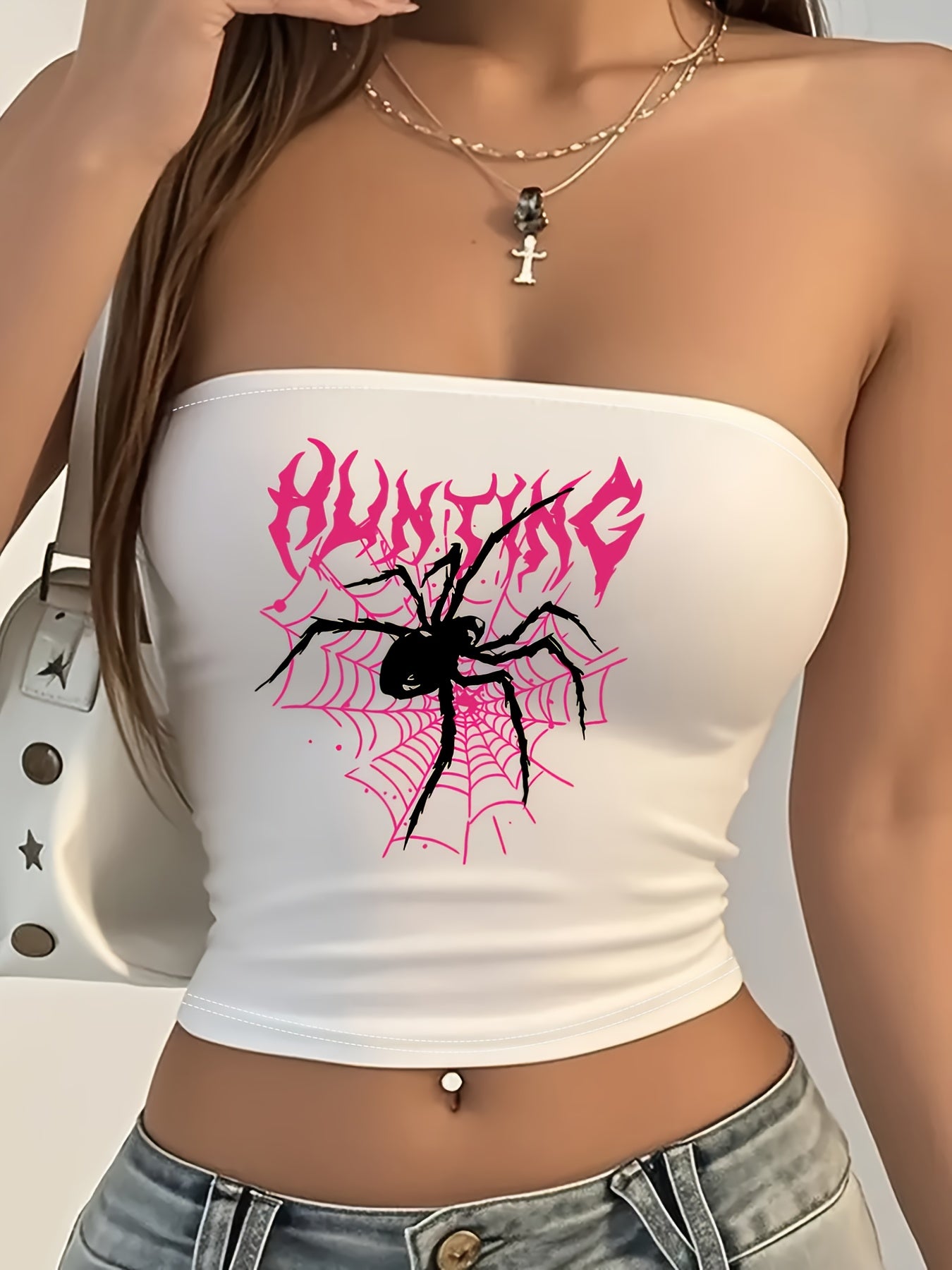 Y2K Spider Web Strapless Top