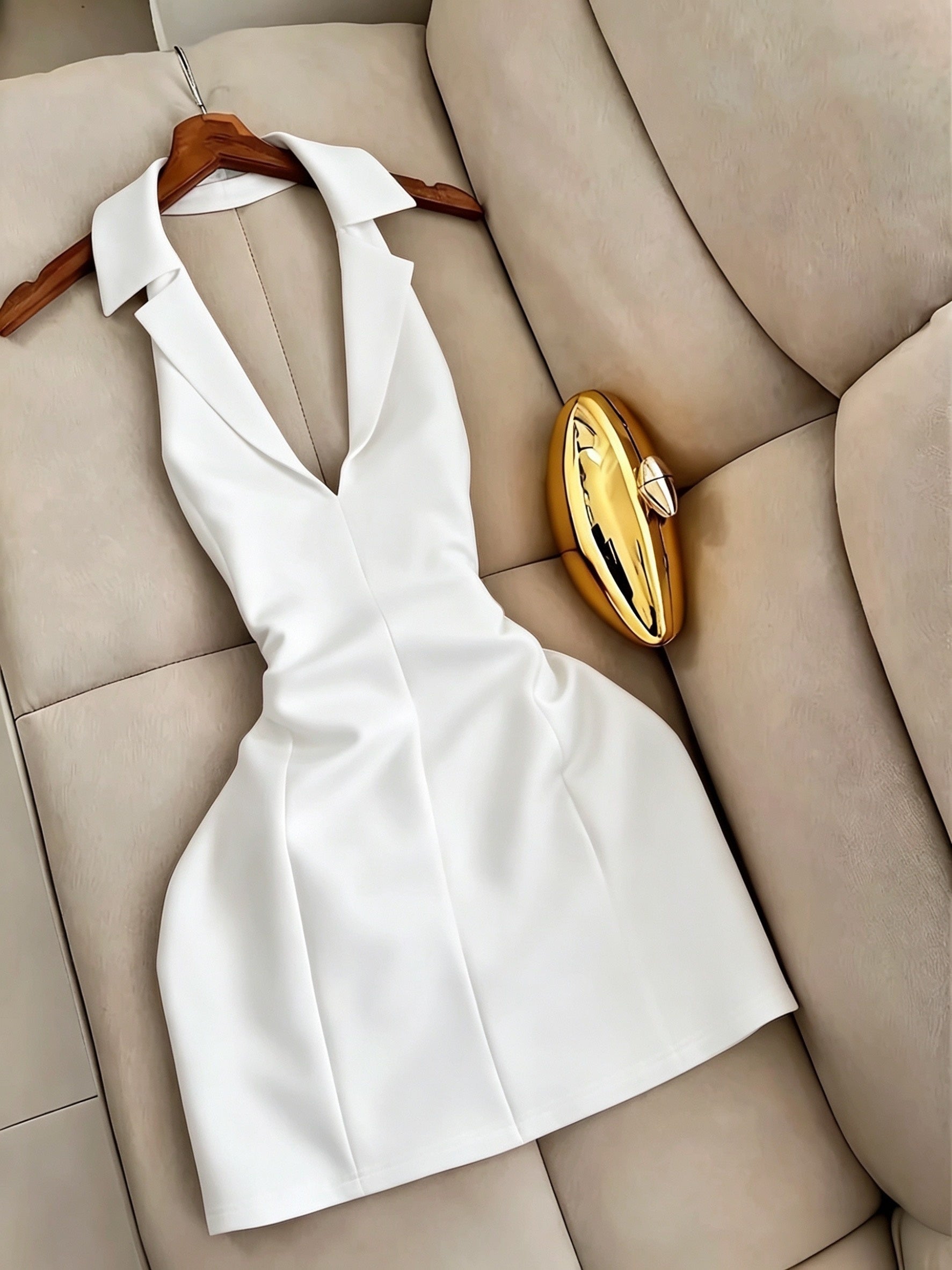 Y2K Deep V-Neck Halter Dress